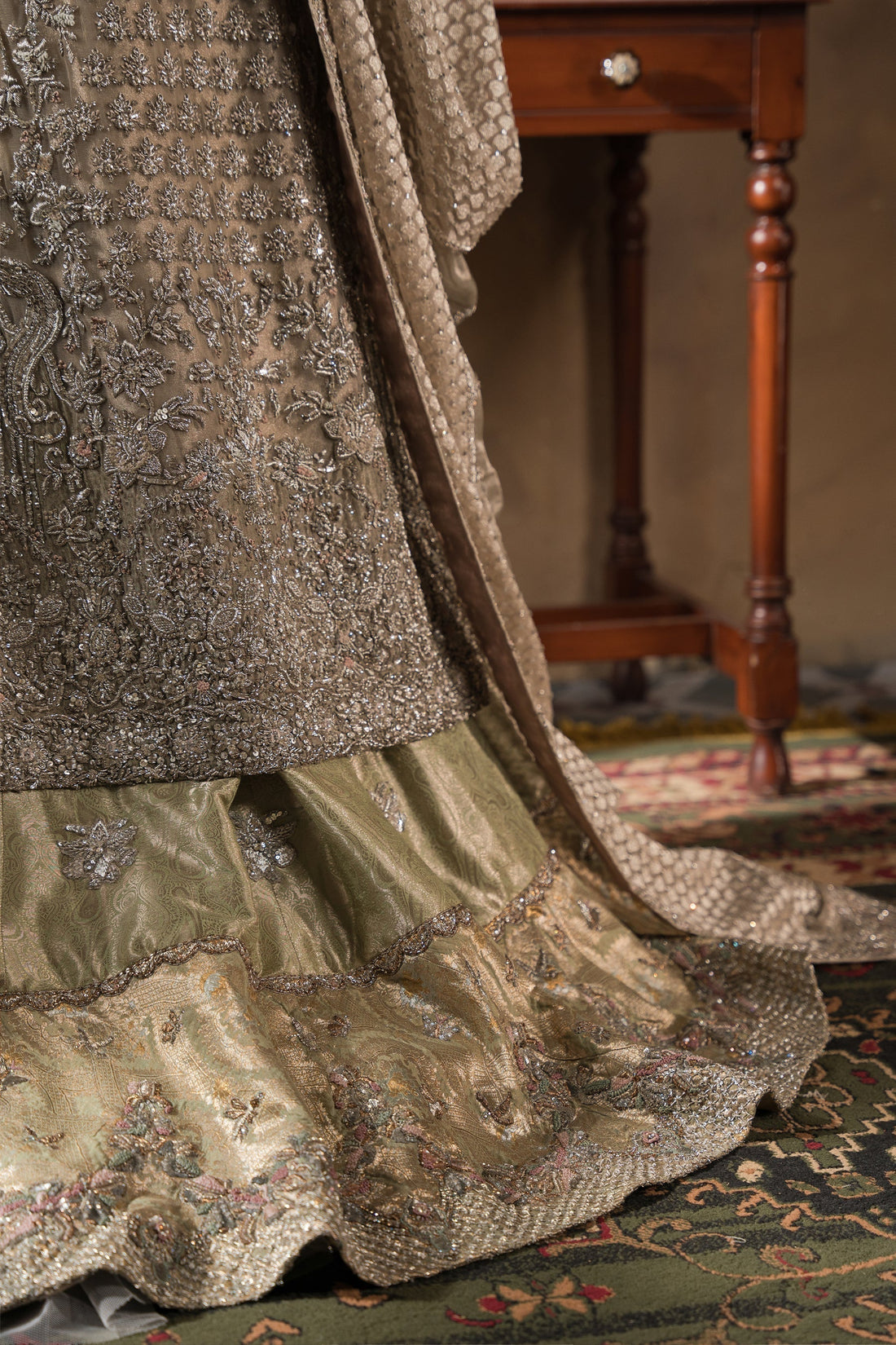 Silvery Champagne and Mint Farshi Lehnga - BRIDAL